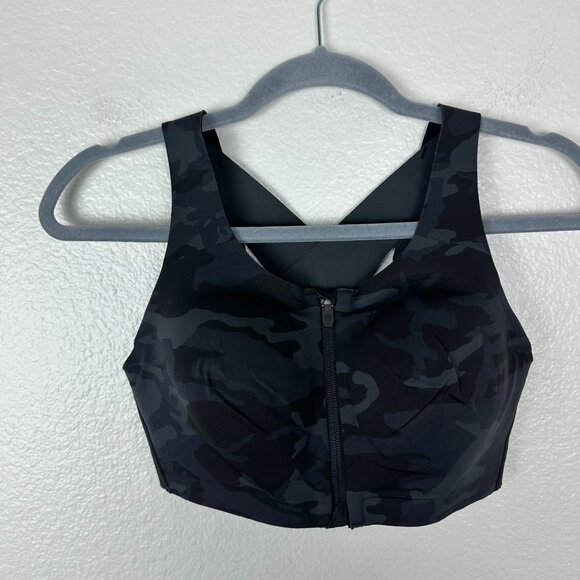 Lululemon Enlite Bra 34D Zip Front Incognito Camo Multi Grey Ultralu Athletic Ac - Picture 2 of 9